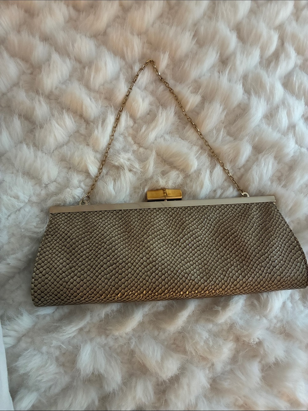 LOFT Gold Textured Evening Clutch with Chain
